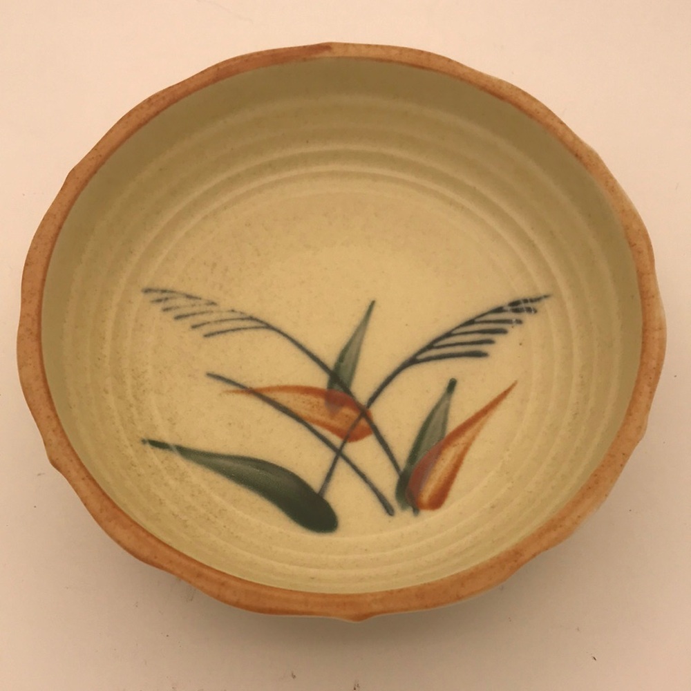 Studio Pottery Stoneware w/ Handpainted Flowers Catchall Dish/Bowl